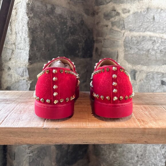 Christian Louboutin Red Suede Pik Boat Spike Slip On Sneakers - Picture 4 of 10